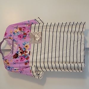 Cream and Sugar NWOT ruffle sleeve floral & stripe top with sequin pocket sz 3X